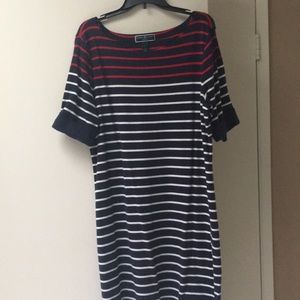 Karen Scott knit dress blue red white XL